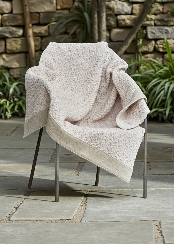 Aran Throw with Tweed Trim | Oatmeal