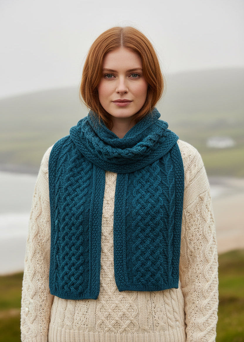 Aran Tree Of Life Scarf | Irish Sea