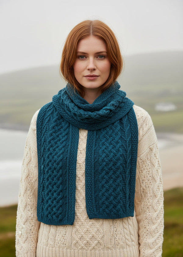 Aran Tree Of Life Scarf | Irish Sea