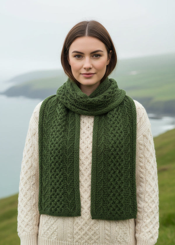 Aran Tree Of Life Scarf | Meadow Green