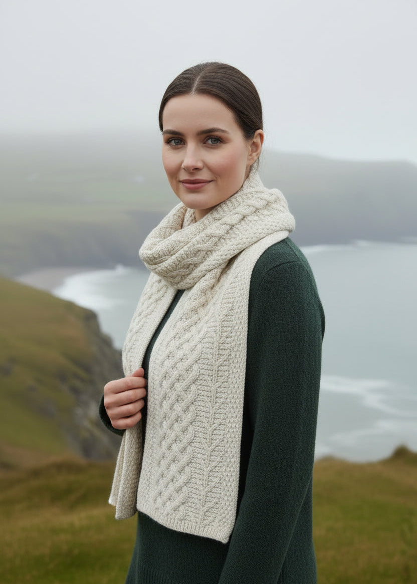 Aran Tree Of Life Scarf | Natural