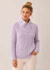 Aran Crafts Women's Sky Pink Shannon Cable Knit Side Zip Merino Wool Jacket | Made in Ireland