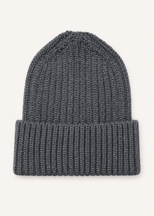 Aran Wool Ribbed Hat | Charcoal