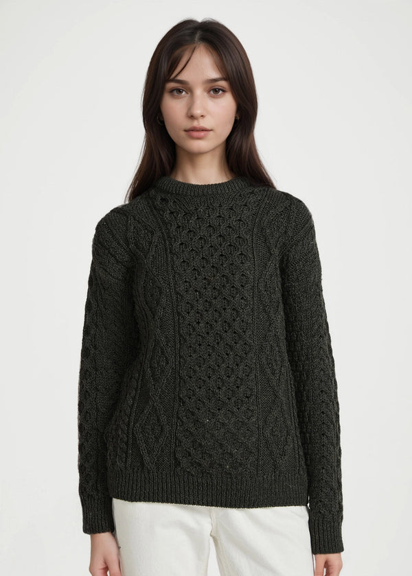 Unisex Aran Wool Sweater | Army Green