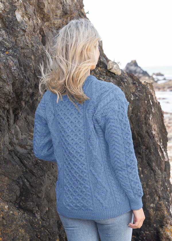 Unisex Aran Wool Sweater | Denim