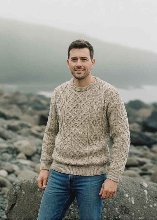 Aran Wool Sweater | Flecked Oatmeal