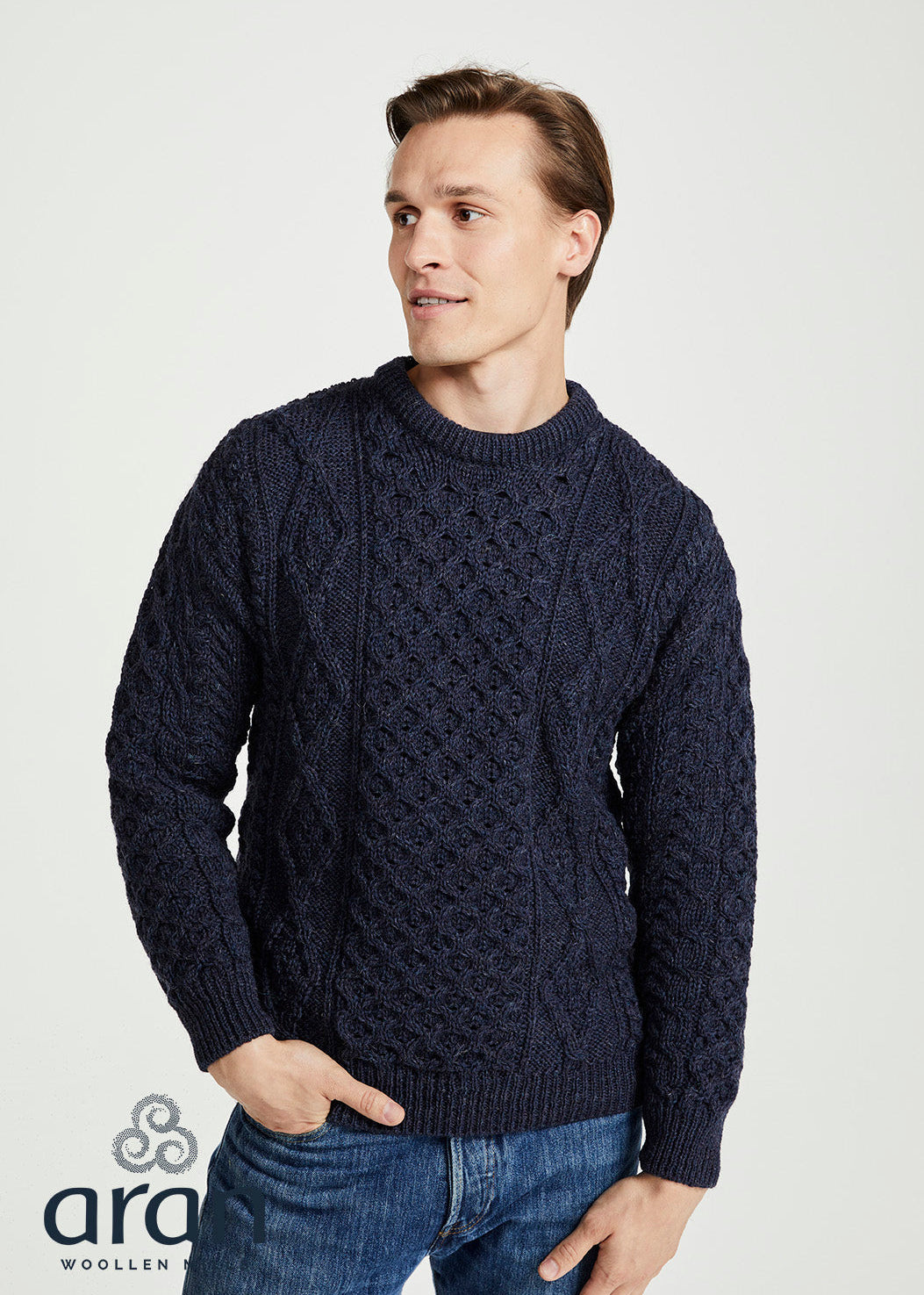 Aran Wool Sweater | Navy - Clearance