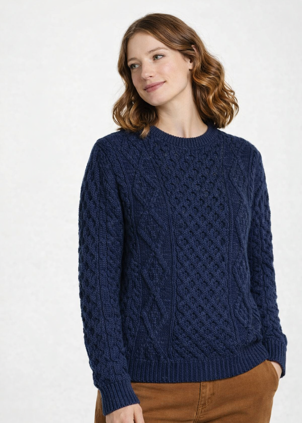Unisex Aran Wool Sweater | Traditional Irish Knitwear | Navy & Green