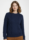 Unisex Aran Wool Sweater | Traditional Irish Knitwear | Navy & Green