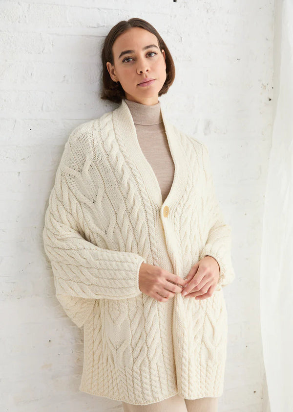 Aran Woollen Mills Knocknarea Wrap Cardigan – Natural