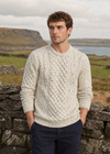 Aran Worsted Wool Sweater | Traditional Irish Knitwear | Flecked Cream