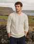 Aran Worsted Wool Sweater | Traditional Irish Knitwear | Flecked Cream