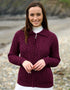 Aran Full Zip Cardigan | Raspberry Marl