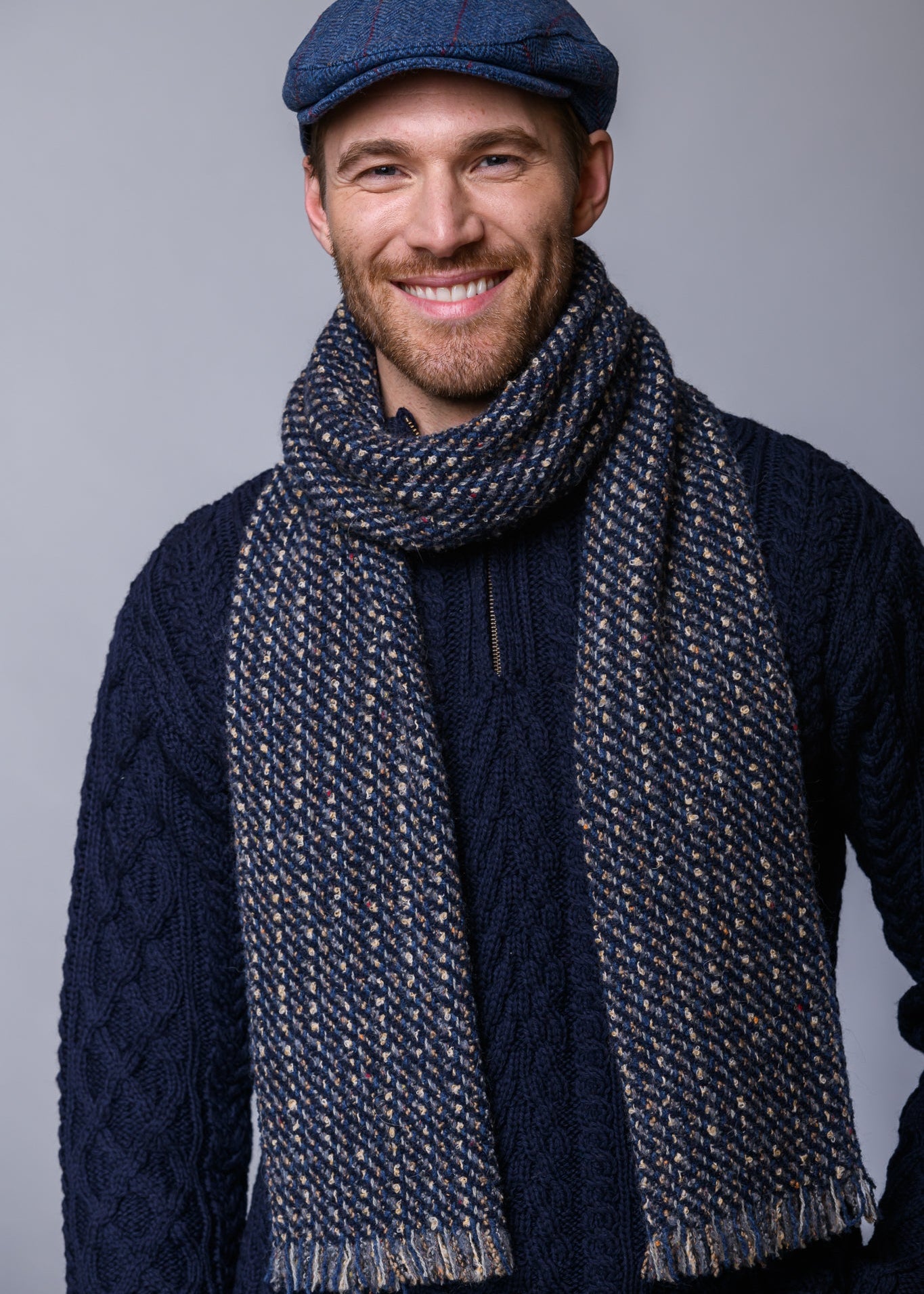Mucros Atlantic Wool Scarf | Denim Mix | Irish Donegal Wool