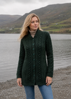 Aran Crafts Women's Army Green Plated Scallop Merino Wool Jacket | Made in Ireland
