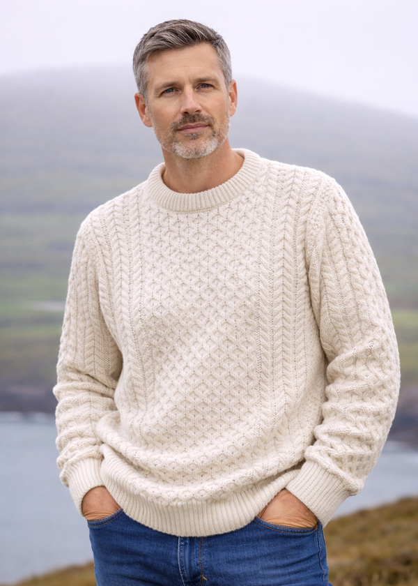 Aran Merino Wool Cable Knit Sweater - Natural 