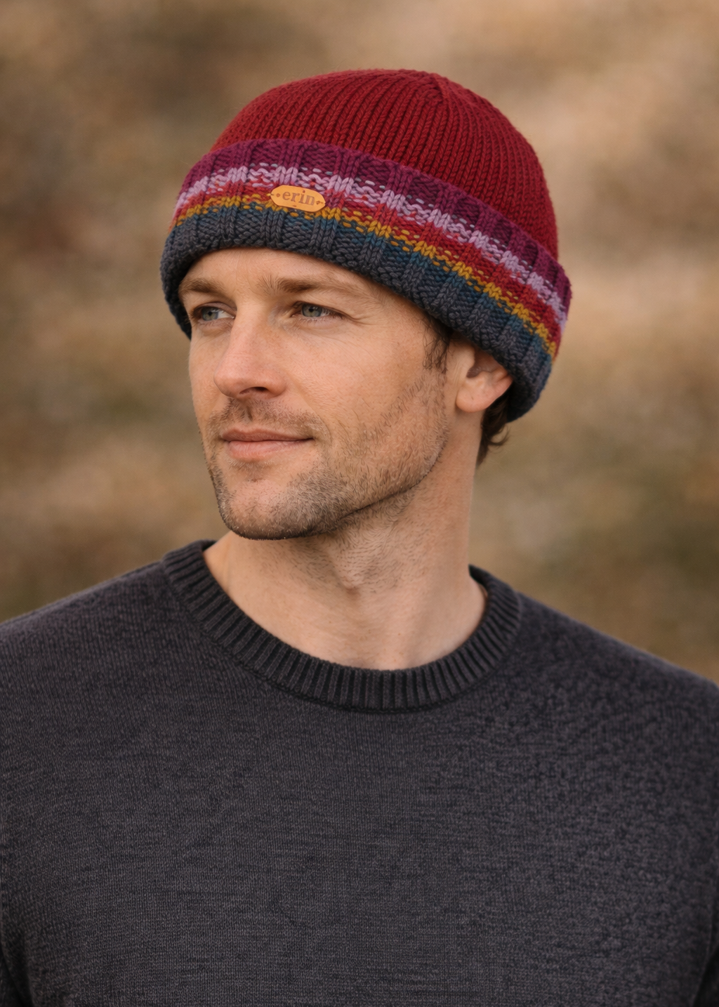 Erin Men's Rib Pullon Turnup Hat | Red