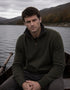 Men's Lambswool Quarter Zip Sweater - Green Marl | IrelandsEye Knitwear