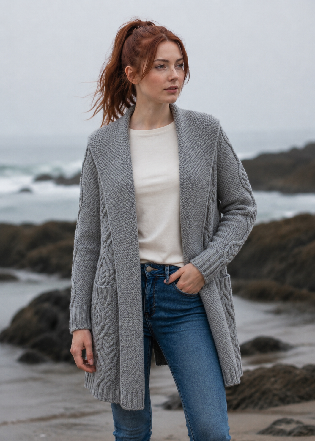 Women's Classic Long Hooded Cardigan - 100% Merino Wool | Grey