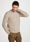 Aran Wool Sweater | Traditional Irish Cable Knit | Flecked Oatmeal