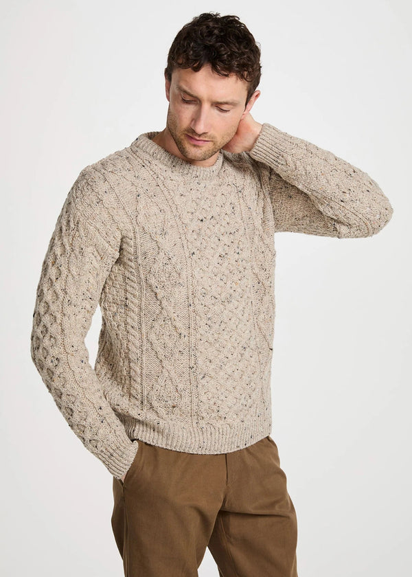 Aran Wool Sweater | Traditional Irish Cable Knit | Flecked Oatmeal