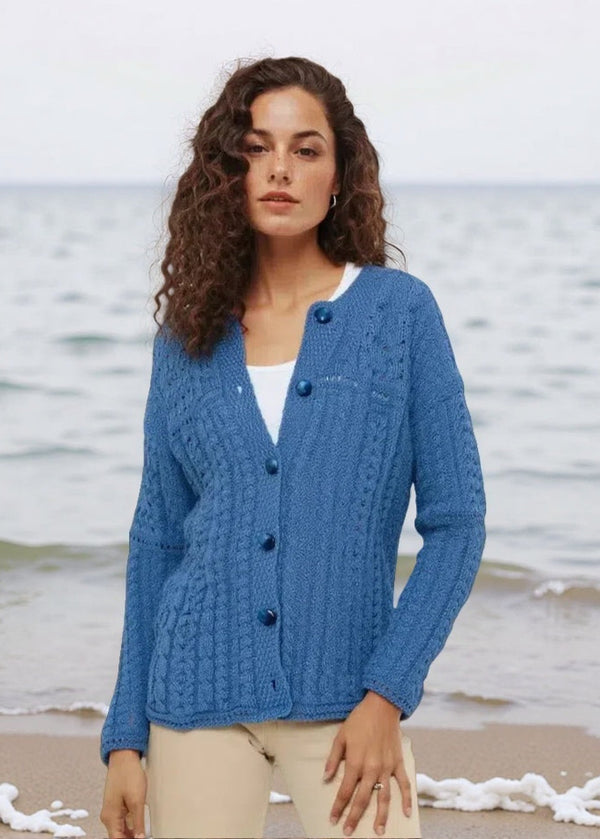 Irish Cotton Ladies Cardigan | Blue