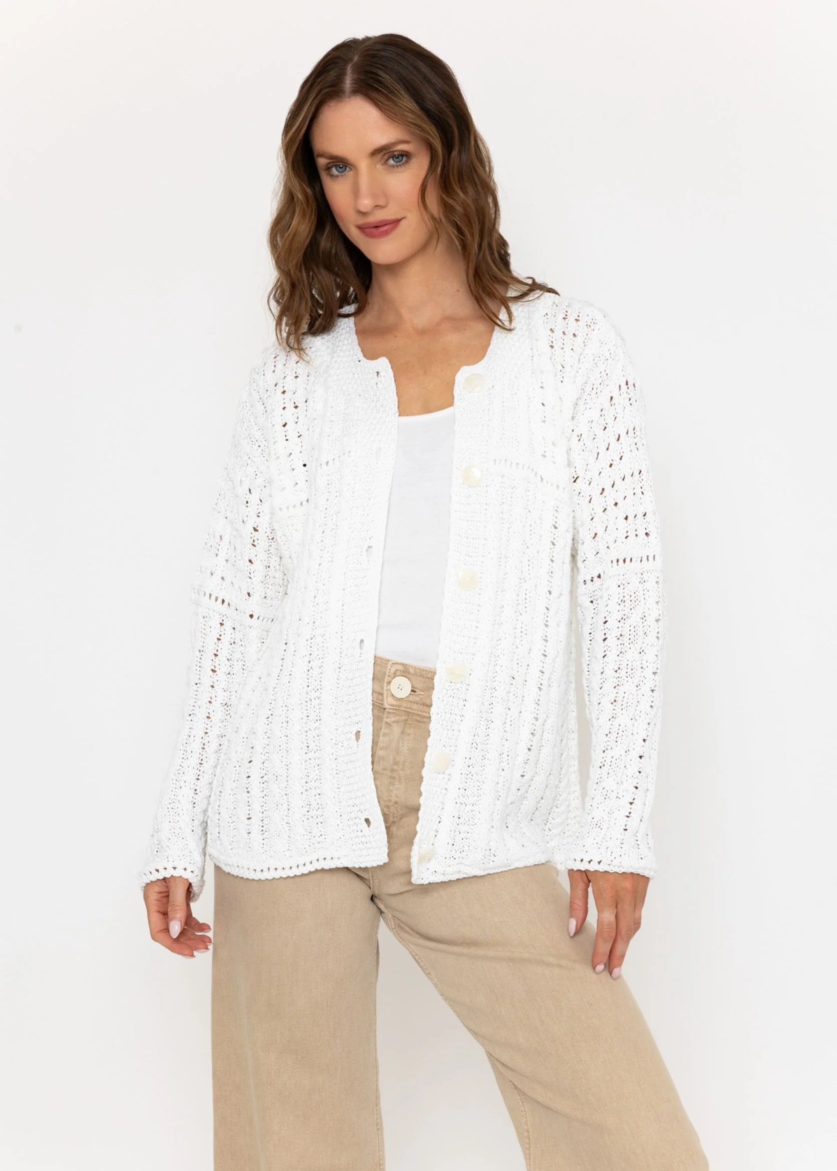 Irish Cotton Ladies Cardigan | White 