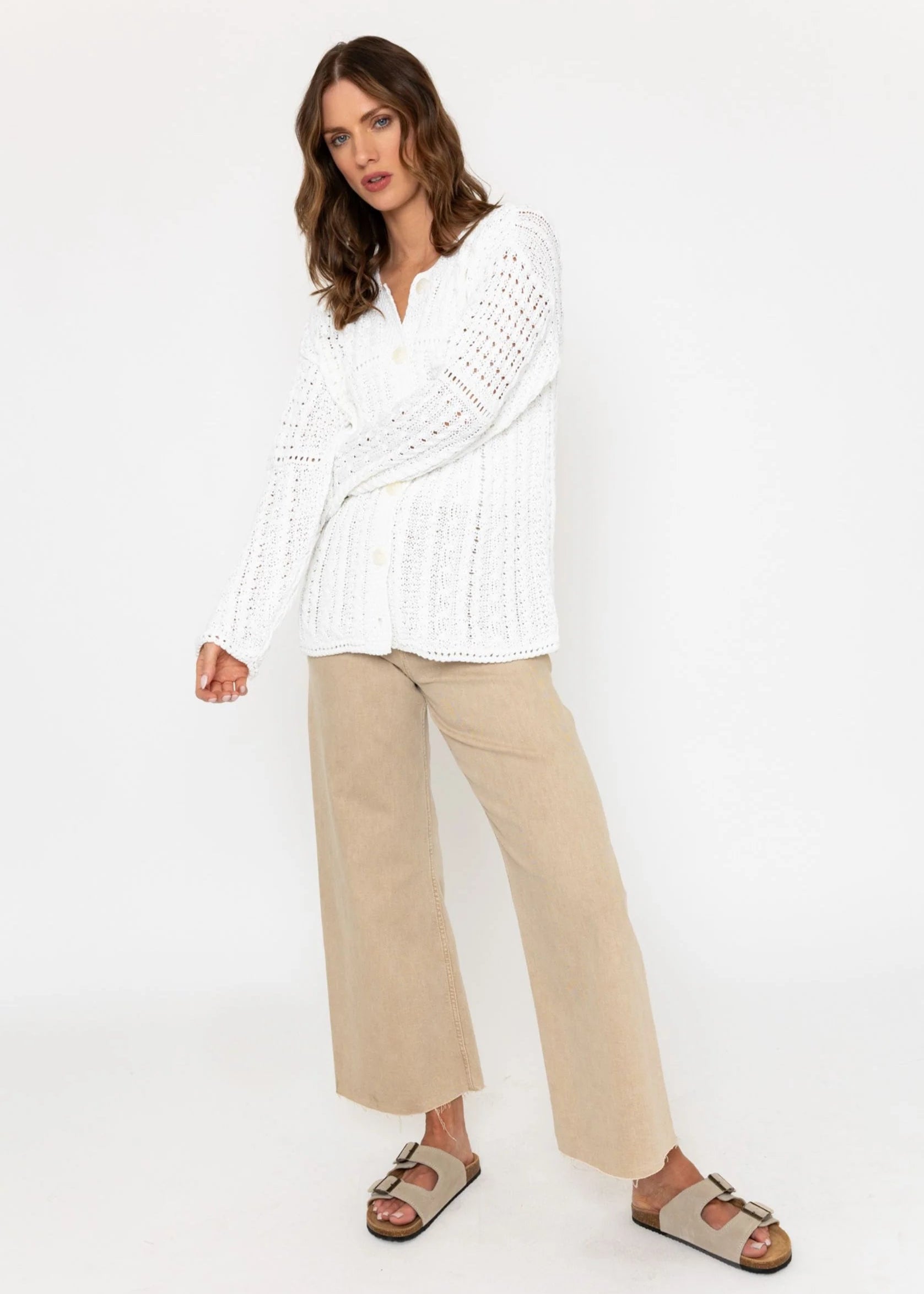 Irish Cotton Ladies Cardigan | White 