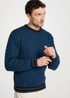 Mens Stripe Crewneck Merino Aran Sweater | Teal