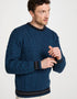 Mens Stripe Crewneck Merino Aran Sweater | Teal - Clearance
