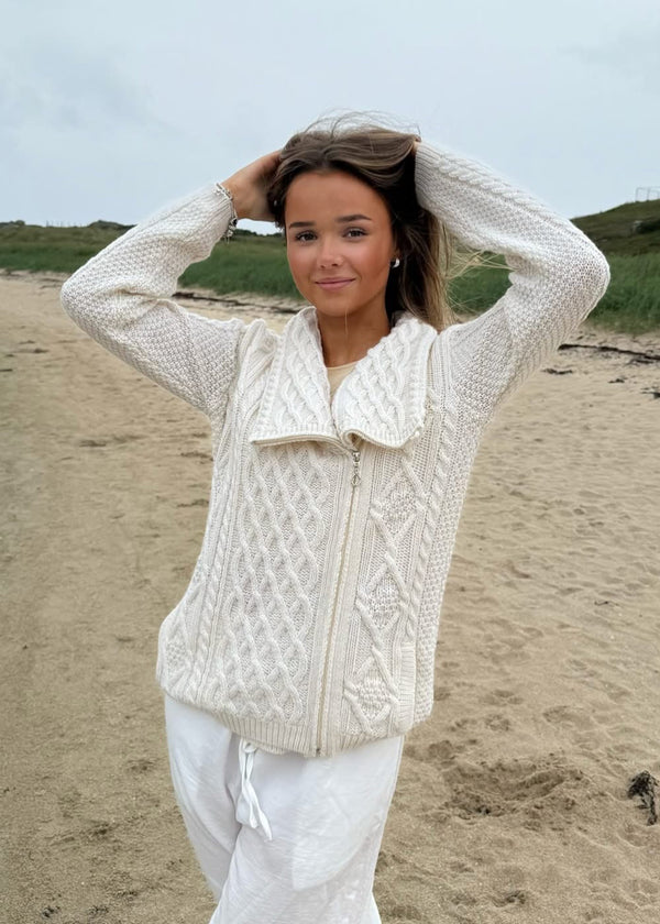 Aran Bikers Claddagh Side Zip Cardigan | Natural