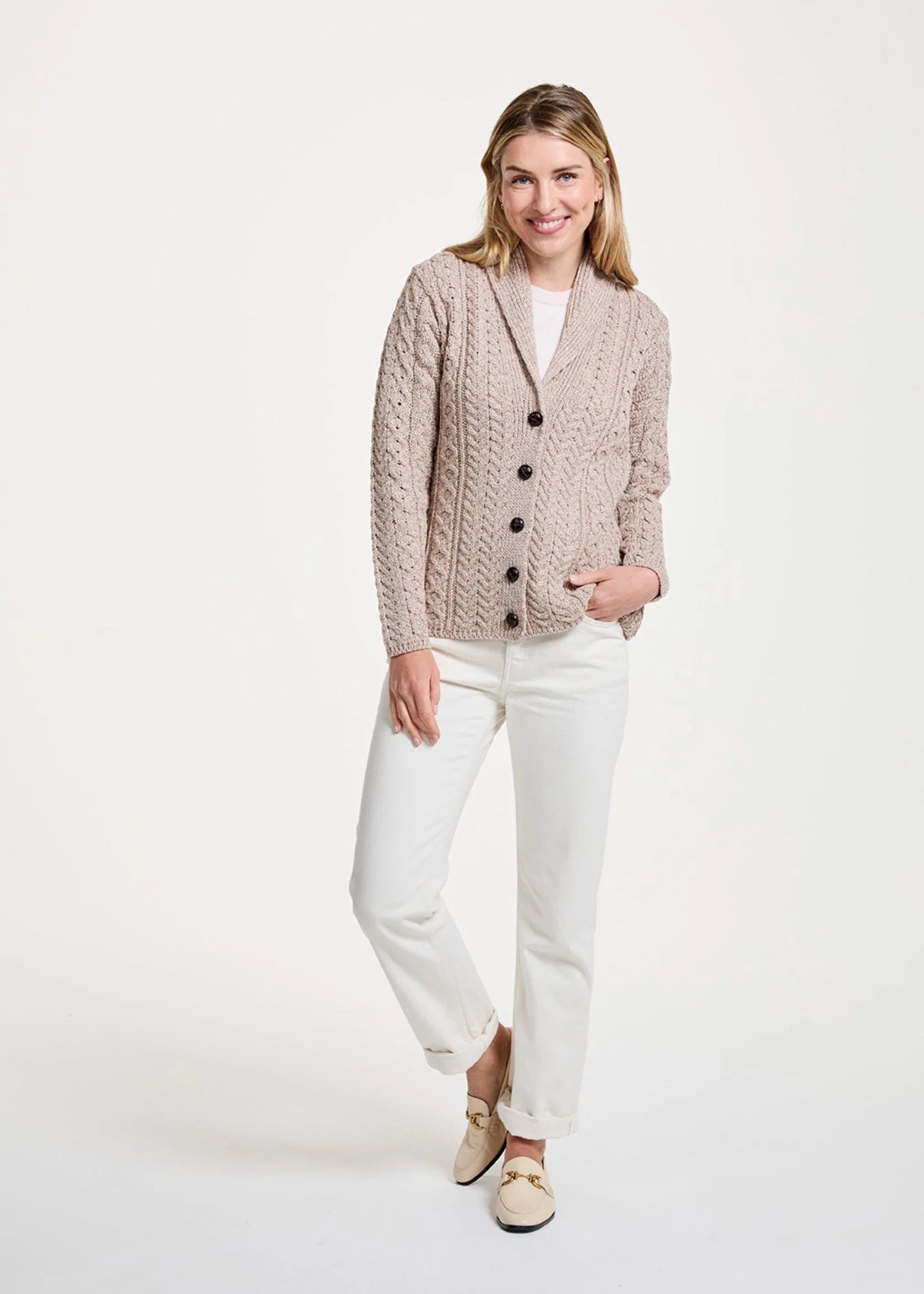 Shawl Collar Aran Cardigan