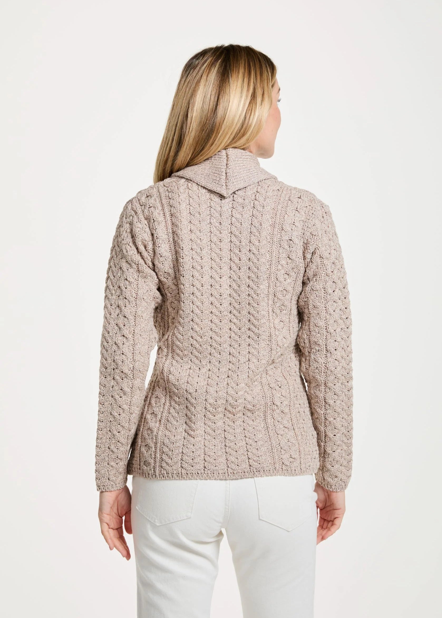 Shawl Collar Aran Cardigan | Oatmeal