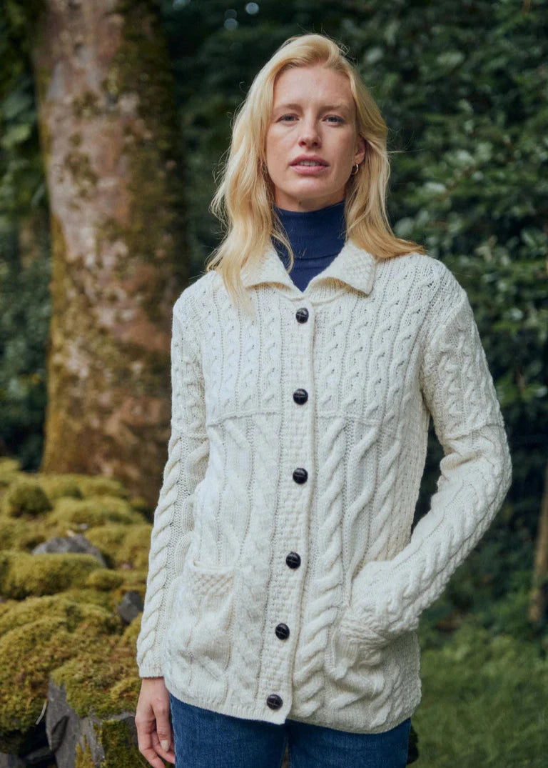 Aran Merino Wool Supersoft Cardigan | Natural