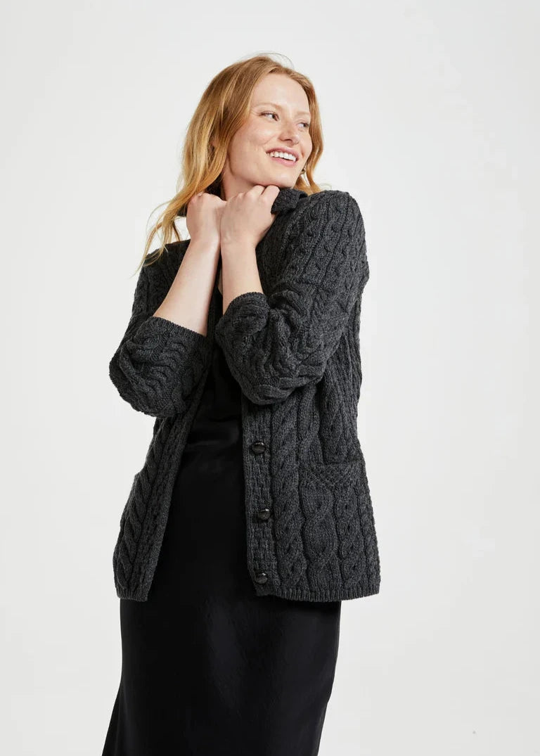 Aran Supersoft Cardigan | Charcoal