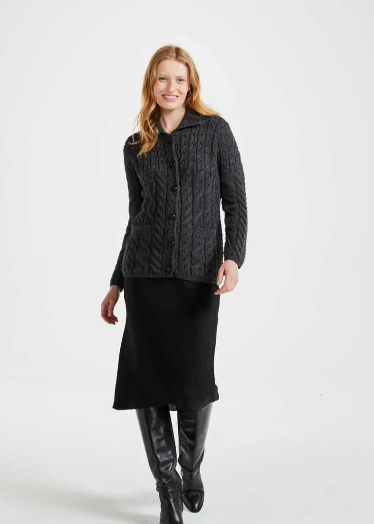 Aran Supersoft Cardigan | Charcoal