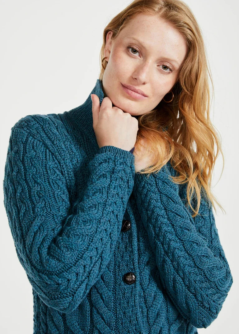 Aran Supersoft Cardigan | Teal