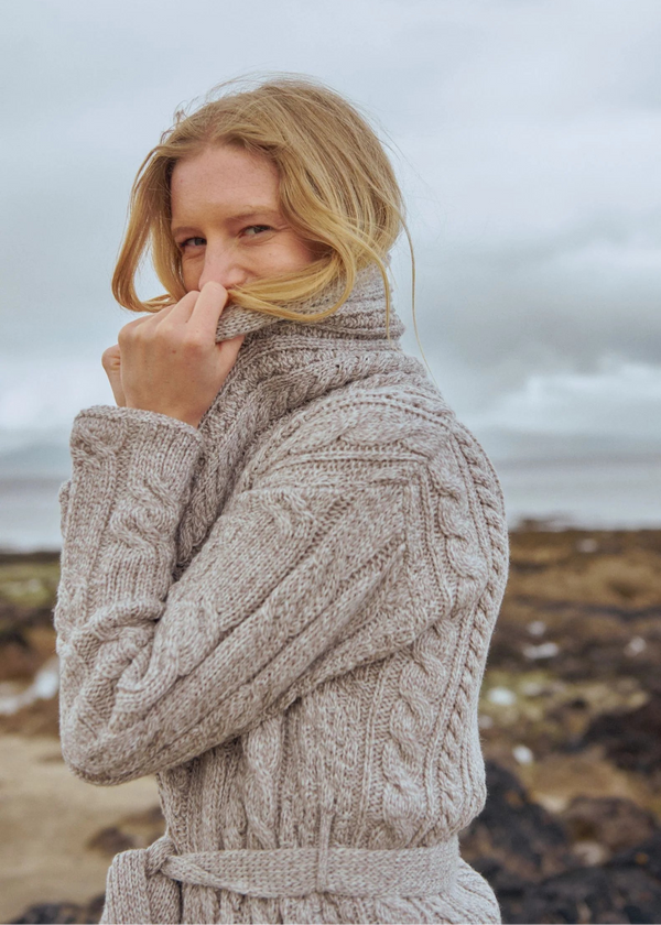 Shawl Neck Aran Belted Cardigan