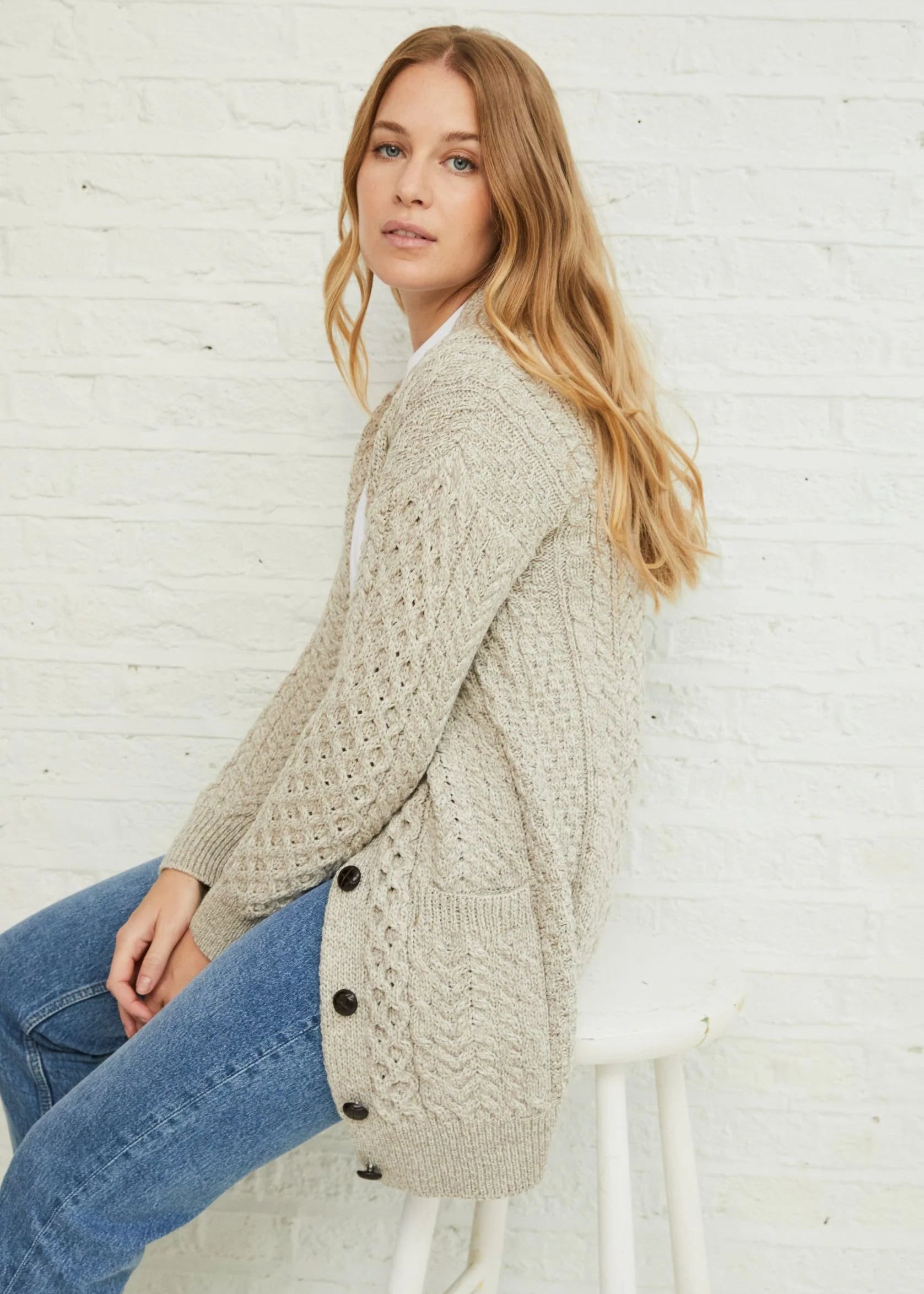 Delphi Aran Boyfriend Cardigan | Oatmeal