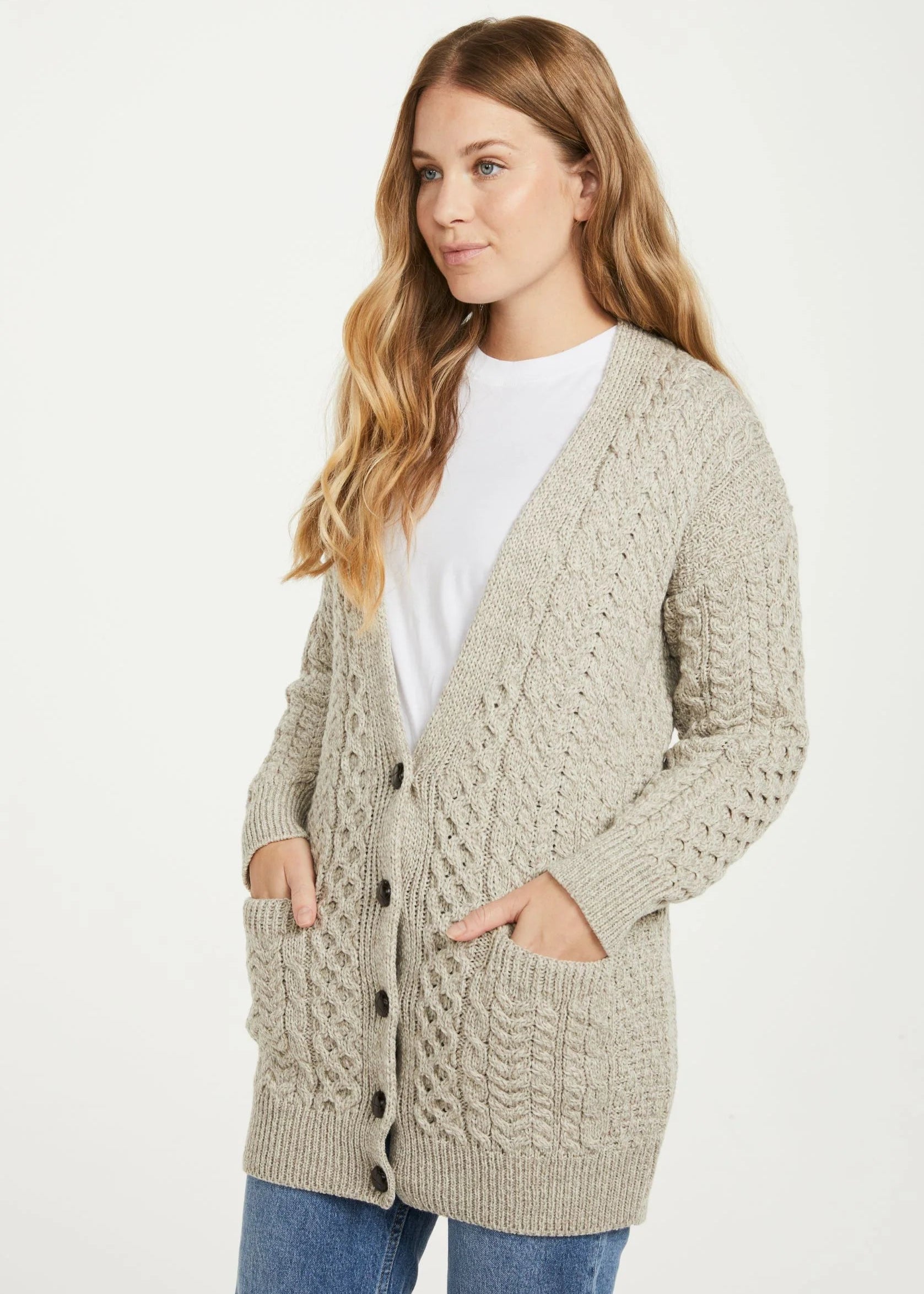 Delphi Aran Boyfriend Cardigan | Oatmeal