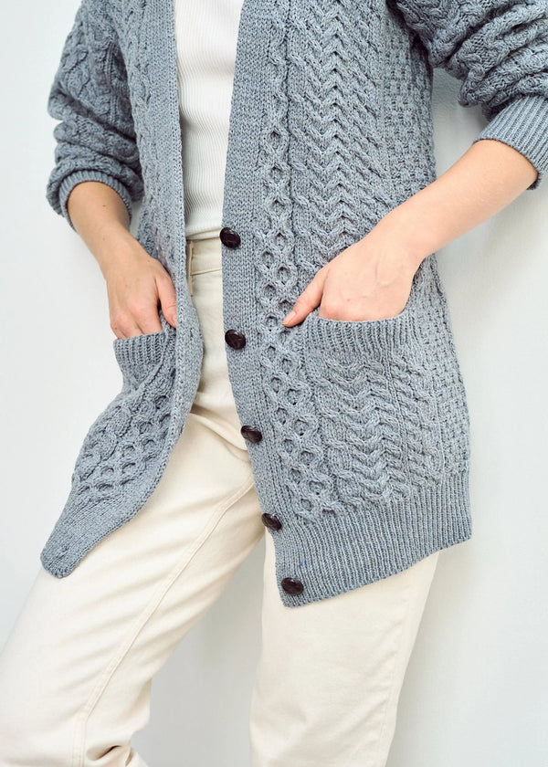 Delphi Aran Boyfriend Cardigan | Blue Grey