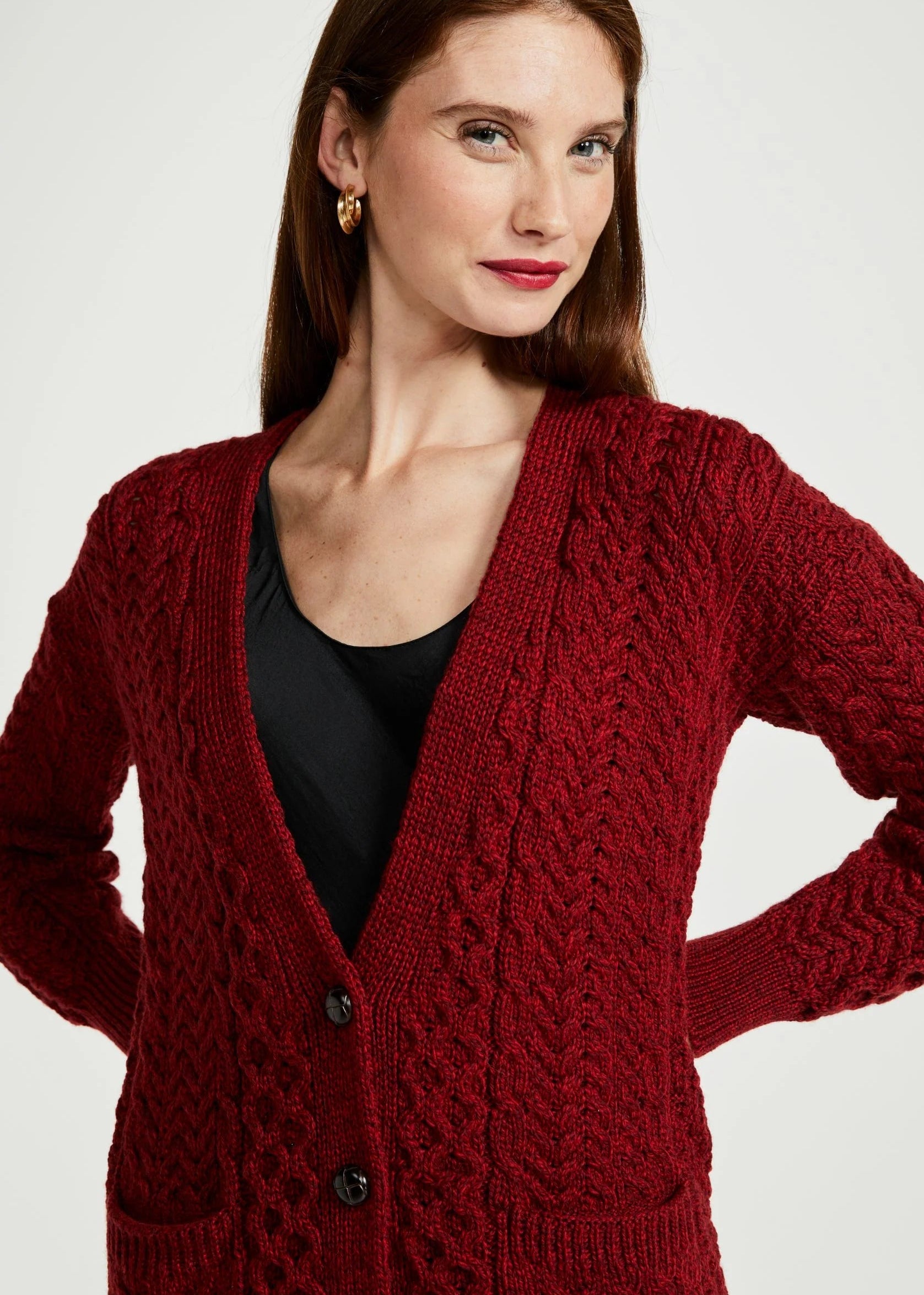Delphi Aran Boyfriend Cardigan | Rua Red