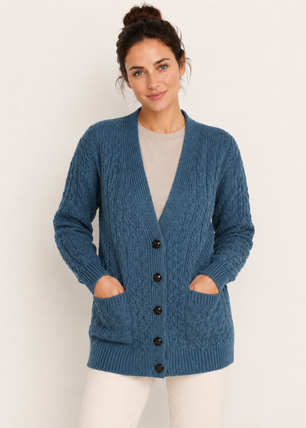 Delphi Aran Boyfriend Cardigan | Irish Sea - Clearance