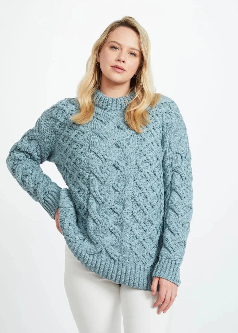 Oversized Aran Trellis Sweater | Mist