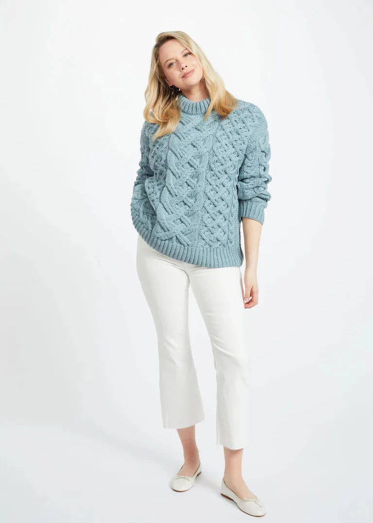 Oversized Aran Trellis Sweater | Mist