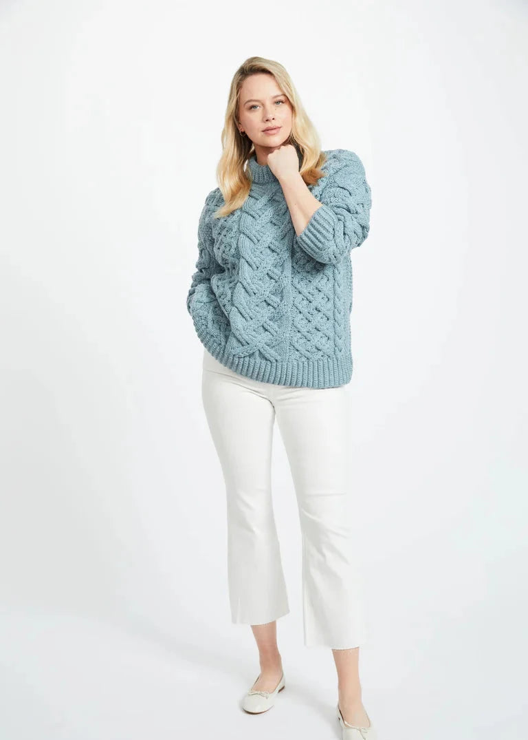 Oversized Aran Trellis Sweater | Mist