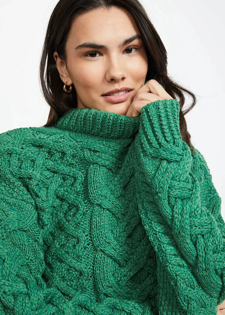 Oversized Aran Trellis Sweater | Green