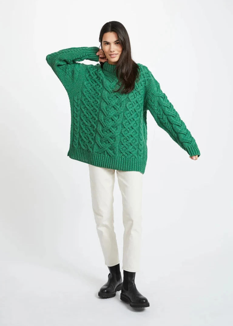 Oversized Aran Trellis Sweater | Green