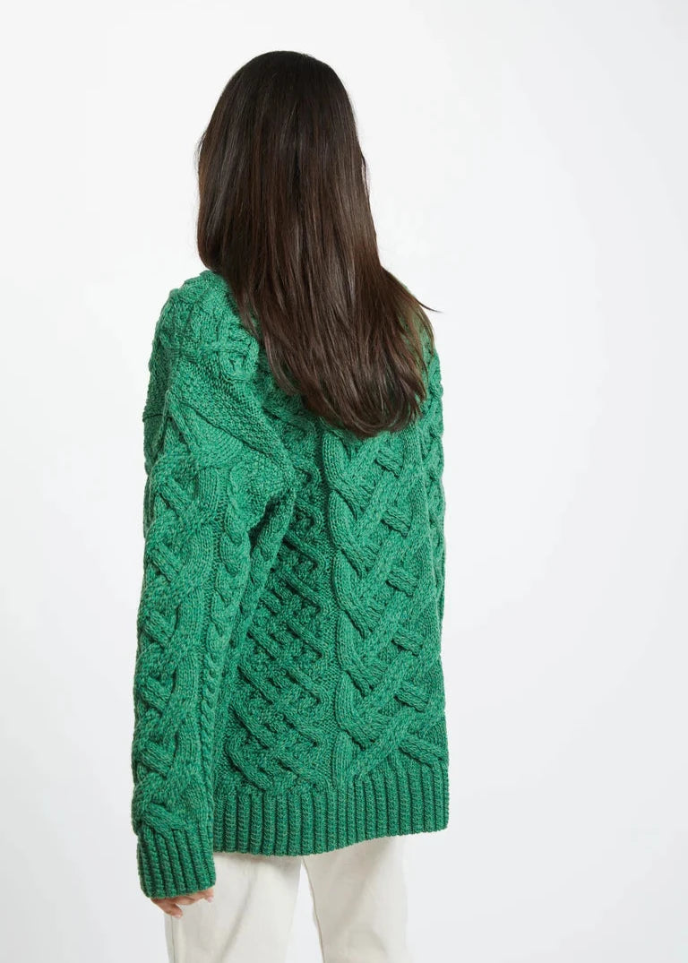 Oversized Aran Trellis Sweater | Green