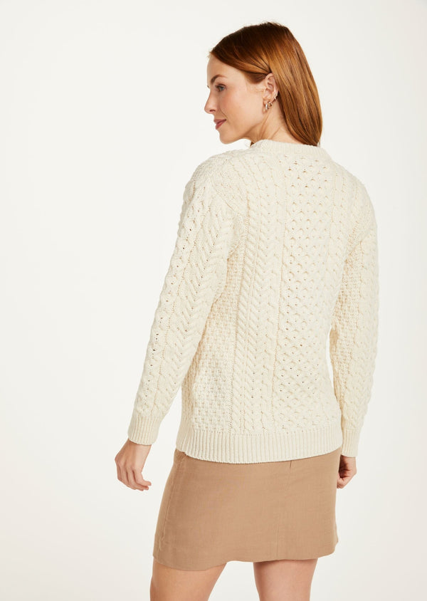 Ladies Slim-Fit Aran Sweater - Natual
